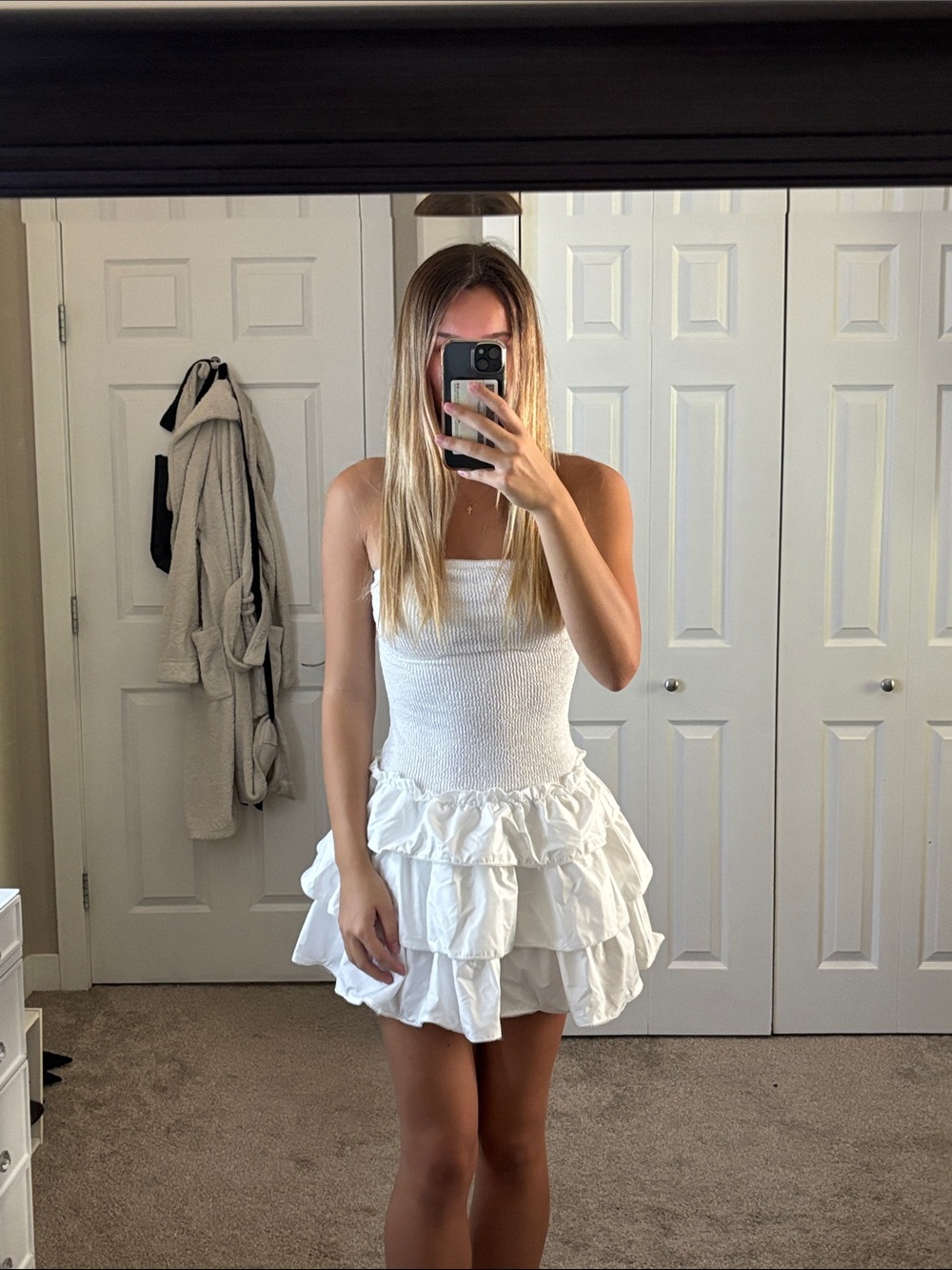 Commense White Ruffled Tier Mini Dress